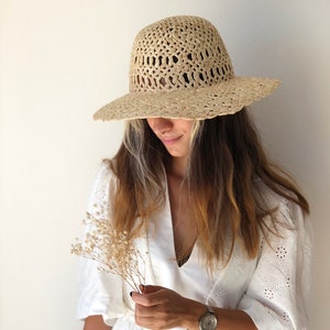 Handmade Beige Natural Straw Hat, Holiday Sun Hat, Summer Beach Straw Hat, Panama Hat for Women