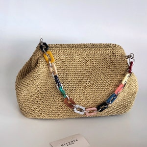 Kleine Raffia Handtasche für Frauen, Stroh Gestrickte Raffia Tasche, Stroh Sommer Tasche, Handgemachtes Geschenk