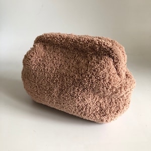Handmade Beige Teddy Clutch Bag: Crochet Wool Pouch