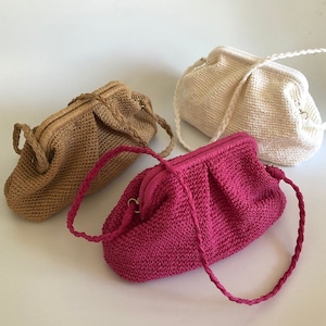 Raffia White Clutch Bag For Wedding, Straw Knitted Raffia Bag, Dumpling Clutch Bag Gift for Her