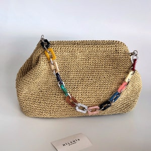 Small Raffia Natural Color Clutch Bag For Women, Straw Knitted Raffia Bag, Straw Summer Bag, Handmade Gift