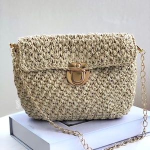 Raffia Shoulder Clutch Bag For Women, Handmade Knitted Summer Straw Purse, Luxury Woven Bag