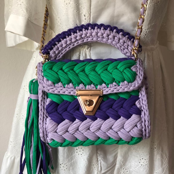 Bolso colorido, bolso de diseñador de ganchillo, bolso de hombro colorido de punto para mujer, bolso de lujo Capri