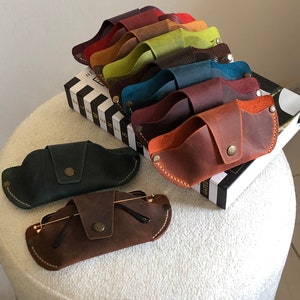 Minimalist Leather Glasses Case, Genuine Leather Sunglasses Holder, Leather Sleeve for Glasses
