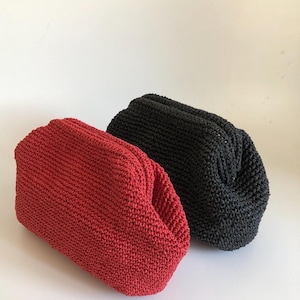 Red Crochet Raffia Clutch Bag, Woven Straw Summer Bag, Raffia Pouch Clutch Bag
