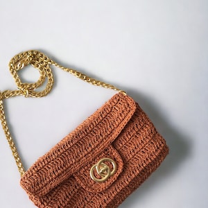 Crochet Raffia Crossbody Clutch Bag, Straw Purse For Women, Raffia Summer Purse, Party Clutch Bag