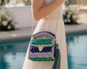 Kolorowa torba, szydełkowa torba designerska, dzianinowa kolorowa torba na ramię dla kobiet, luksusowa torba Capri