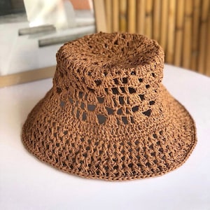 Handmade Crochet Bucket Hat, Natural Raffia Hat, Style Raffia Crochet Hat, Sun Hat, Raffia Summer Hat, Straw Bucket Hat, Woven Summer Hat