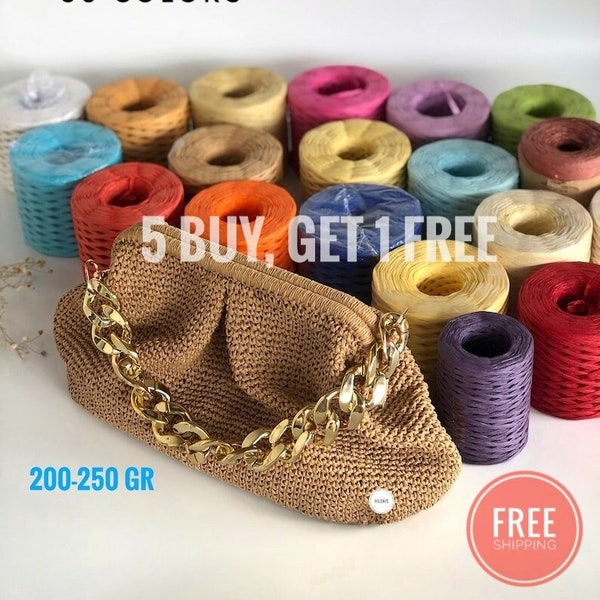 Premium Raffia, 30 Farben, Bastgarn, Papiergarn, waschbar, Clutch-Bag-Muster, Garn, Raphia, Bastgarn zum Häkeln, 250 g 310 m, Clutch