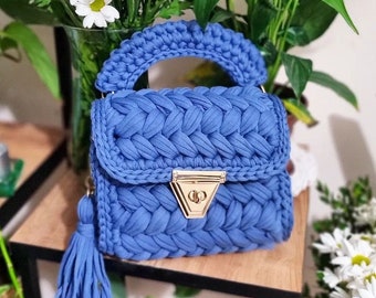 Multi Color Bag, Crochet Indigo Designer Bag, Knitted Colorful Shoulder Bag For Women, Capri Luxury Bag