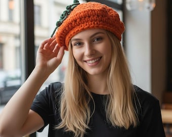 Halloween Hat, Halloween Pumpkin Beanie, Halloween Costume Headpiece, Pumpkin Beret