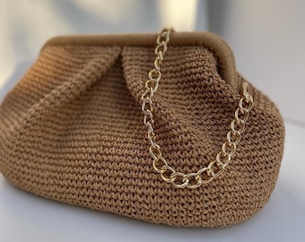 Handmade Summer Raffia Clutch Bag, Wedding Party Clutch Bag, Raffia Camel Clutch Bag For Women, Bridal Clutch Bag