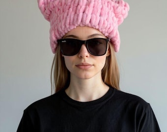 Gorro de invierno de punto, gorro de gato, gorro de invierno con orejas de gato, gorro de gato de animal