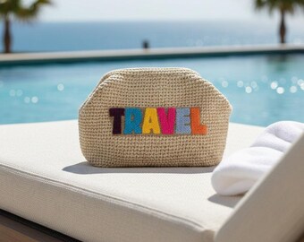 Crochet Raffia Pouch Clutch Bag, Summer Straw Travel Clutch Bag, White Raffia Beach Bag
