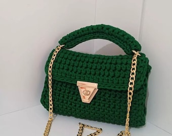 Knitted Colorful Shoulder Bag For Women, Green Capri Luxury Bag, Hand Woven Bag, Personalized Designer Bag