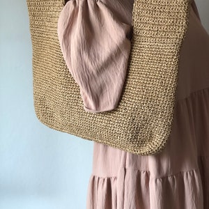 Crochet Raffia Tote Bag, Summer Shopper Bag For Women, Straw Beach Tote Bag, Crochet Market Bag image 6