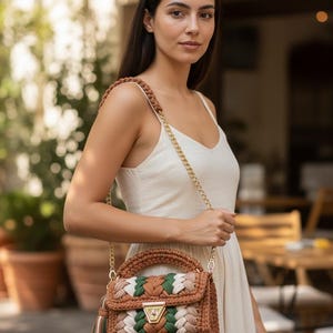 Crochet Shoulder Bag: Knitted Multi Color Cotton Designer Bag image 10