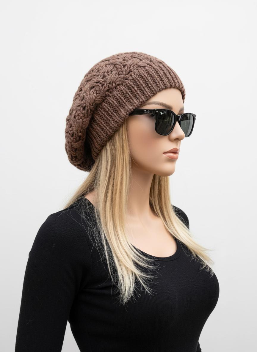 Wool French Beret, Winter Brown Hat, Beanie for Women  display picture 3