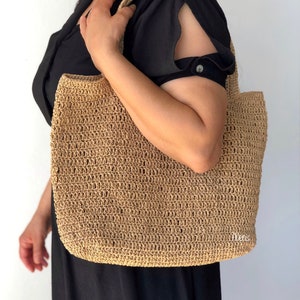 Crochet Raffia Tote Bag, Summer Straw Shopping Bag For Women, Straw Beach Shoulder Bag image 4