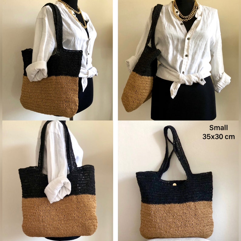 Crochet Raffia Tote Bag, Summer Straw Shopping Bag For Women, Straw Beach Shoulder Bag Two colors