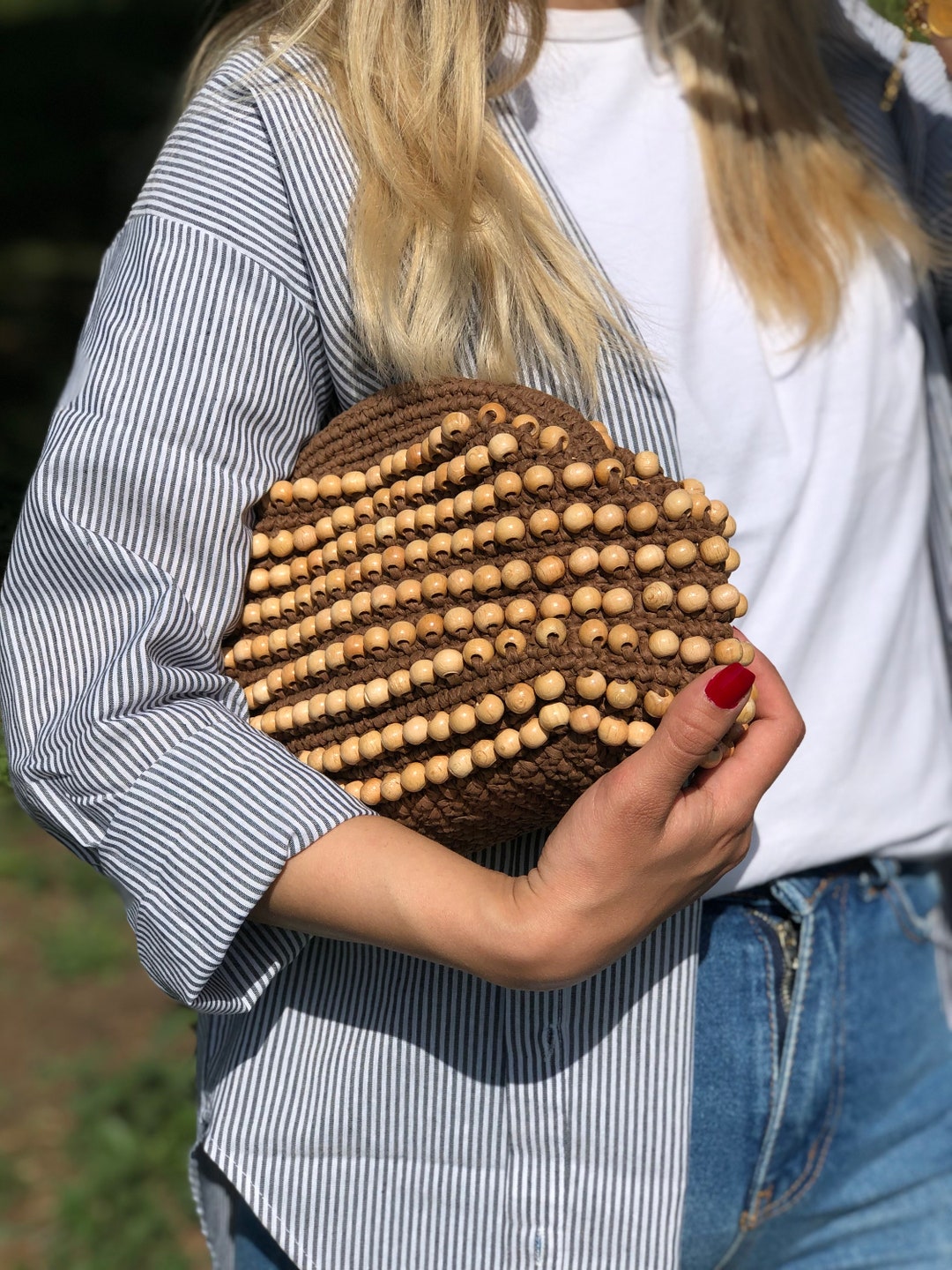 Zariah Weave Knot Clutch Bag - Brown
