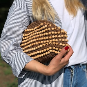 Bolso clutch con cuentas de rafia marrón para mujer, bolso clutch de playa de paja, bolso clutch con cerradura de metal oculta
