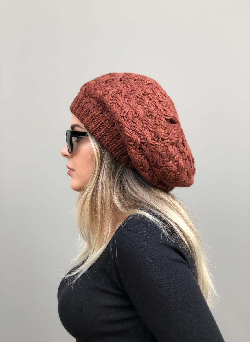 2238 Womens French Beret Hat Reversible Knitted Thickened Warm Cap Women French Wool Beret Hats - Reversible Solid Color  main image 3