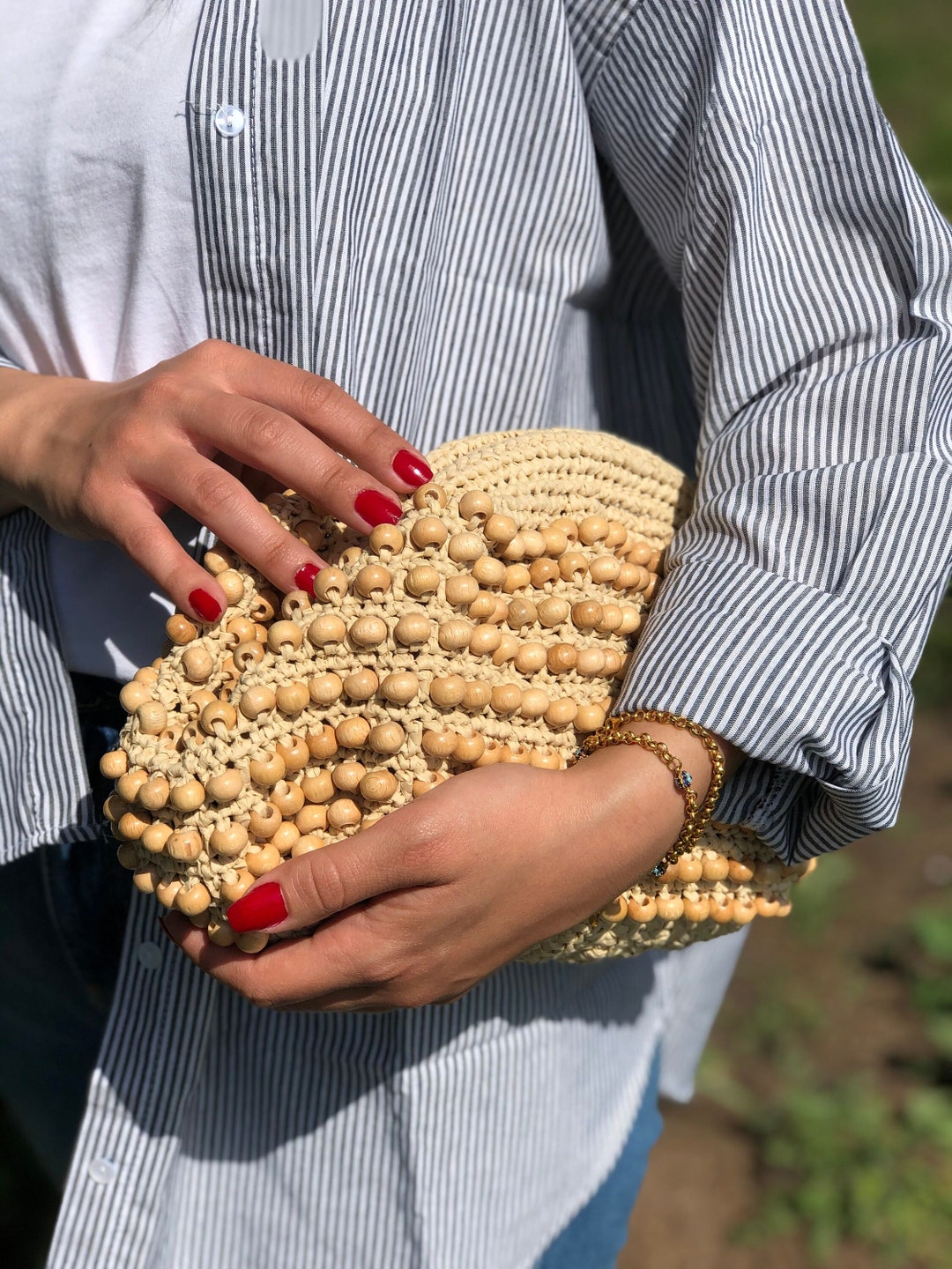 Aura Clutch Bag in Beige