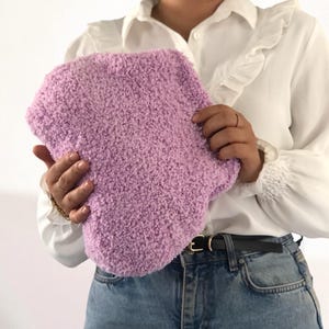 Crochet Lilac Teddy Pouch Bag, Knitting Handmade Cloud Bag, Winter Dumpling Teddy Bag