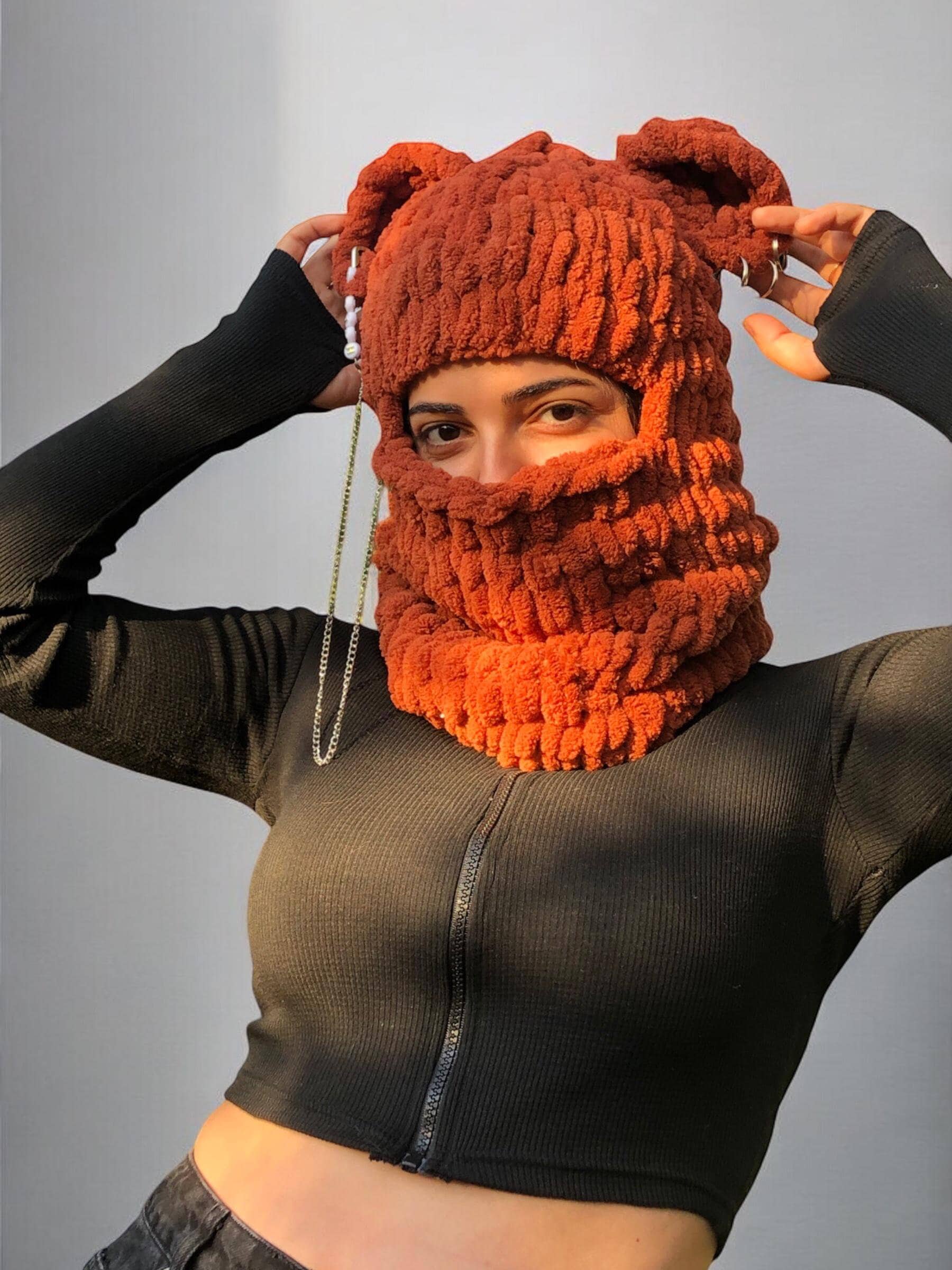 Handmade Bear Balaclava, Balaclava With Ears, Knitted Bear Hat