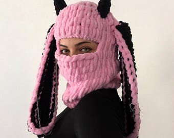 Balaclava Mask, Knitted Balaclava Hat, Ski Face Mask, Animal Balaclava, Mask With Ears, Ski Helmet Mask