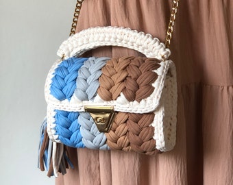 Multi Color Bag / Crochet Designer Bag / Knitted Colorful Shoulder Bag For Women / Luxury Personalized Bag