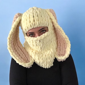 Bunny Balaclava Mask, Knitted Balaclava Unisex, Animal Balaclava, Balaclava With Ears, Custom Color Balaclavas, Bunny Ski Mask
