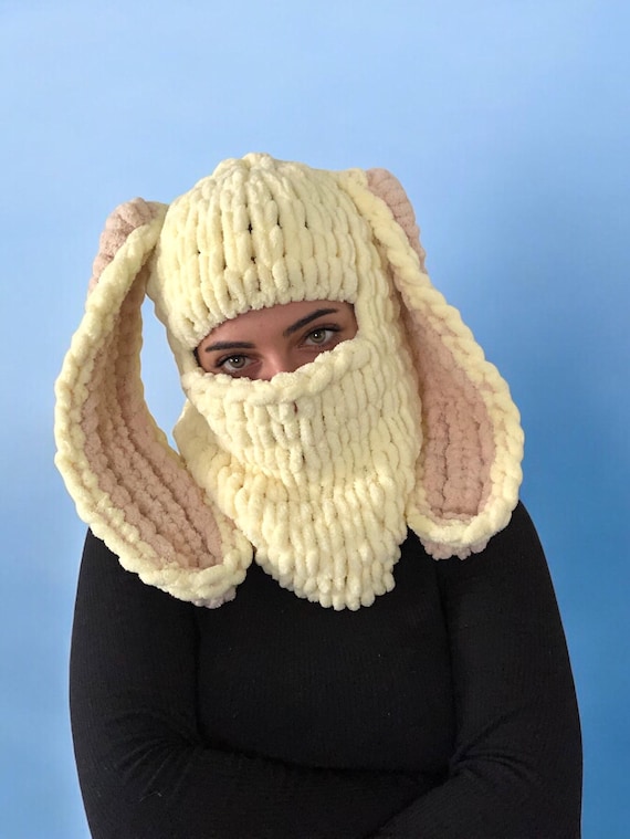 Bunny Balaclava Mask, Knitted Balaclava Unisex, Animal Balaclava