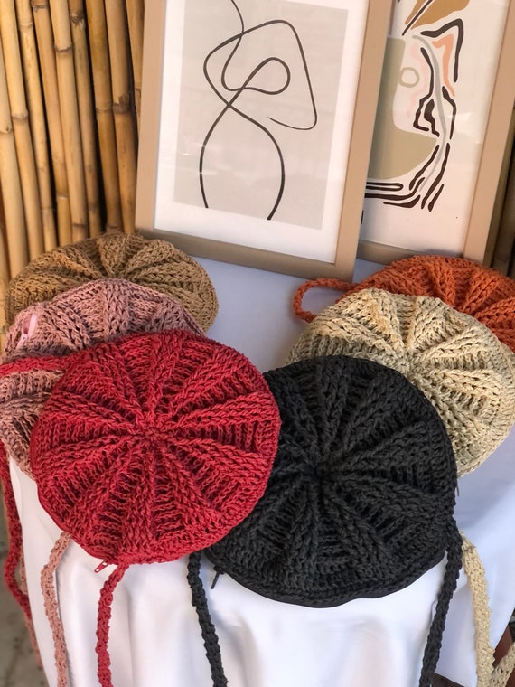 Handmade Crochet Macaron Bag Summer Raffia Crossbody Bag for