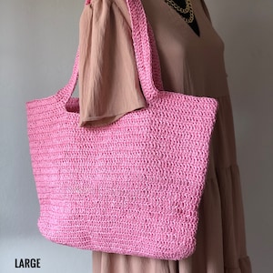 Crochet Raffia Tote Bag, Summer Straw Shopping Bag For Women, Straw Beach Shoulder Bag Pink