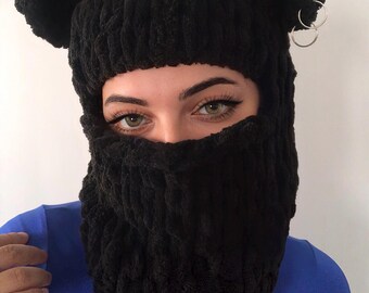 Black Bear Balaclava Mask, Knitted Balaclava Unisex, Animal  display picture 2