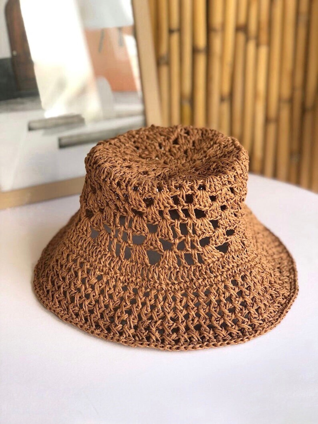Handmade Crochet Bucket Hat, Natural Raffia Hat, Style Raffia Crochet Hat, Sun  Hat, Raffia Summer Hat, Straw Bucket Hat, Woven Summer Hat 