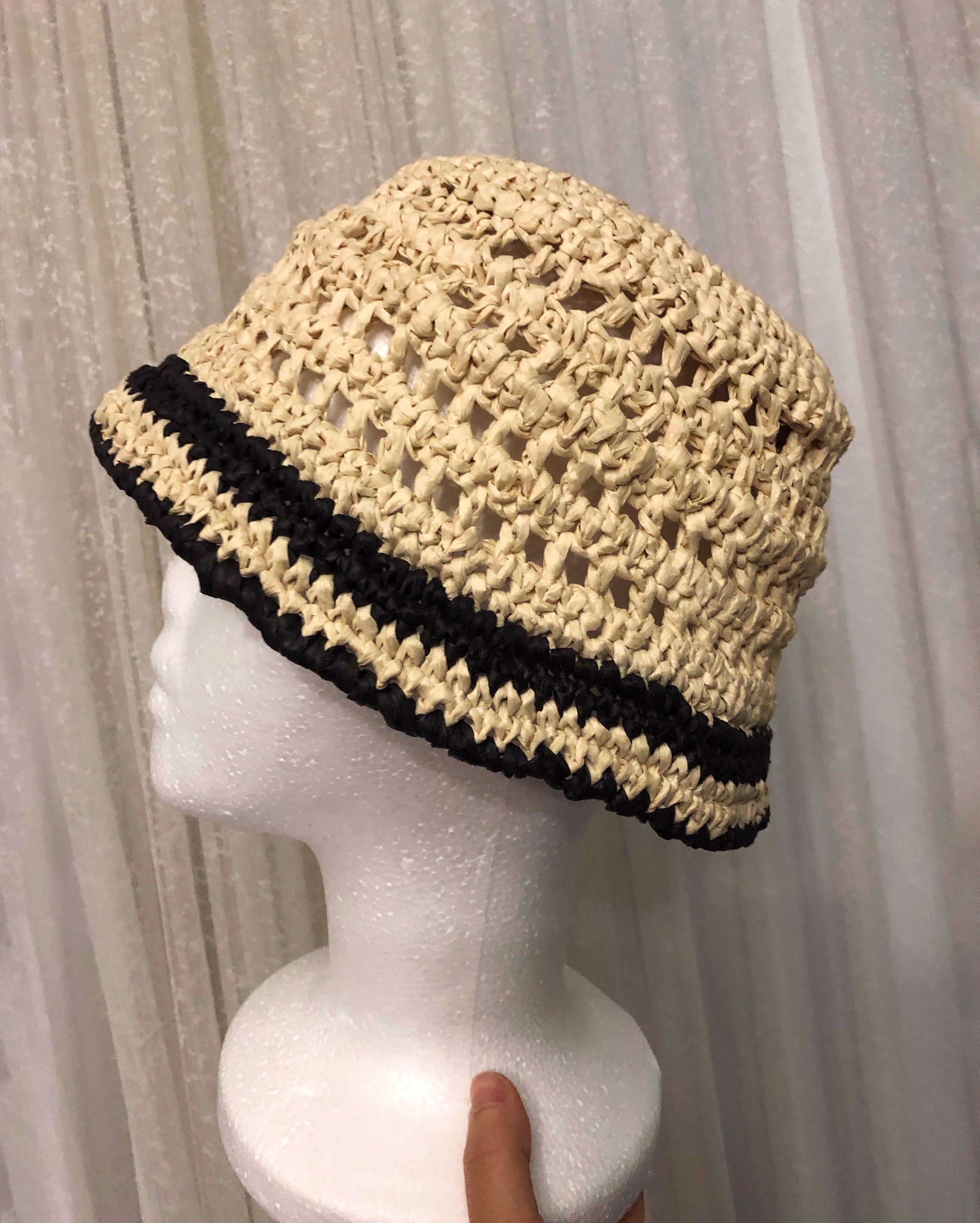 Handmade Crochet Raffia Hat Knitted Raffia Hat Beige Raffia Etsy