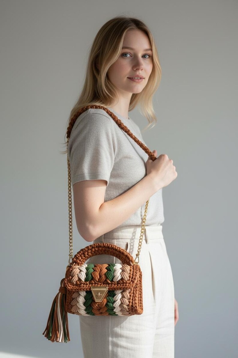 Crochet Shoulder Bag: Knitted Multi Color Cotton Designer Bag image 4