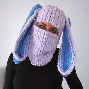 Knitted Bunny Balaclava Mask, Unisex Ski Mask, Animal Balaclava, Balaclava With Ears, Winter Snow Mask, Festival Mask