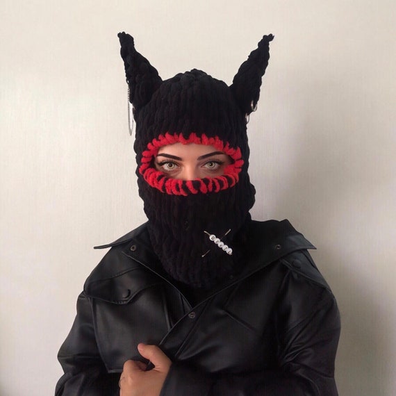 Knitted Ski Mask, Balaclava Hat, Devil Balaclava, Balaclava With