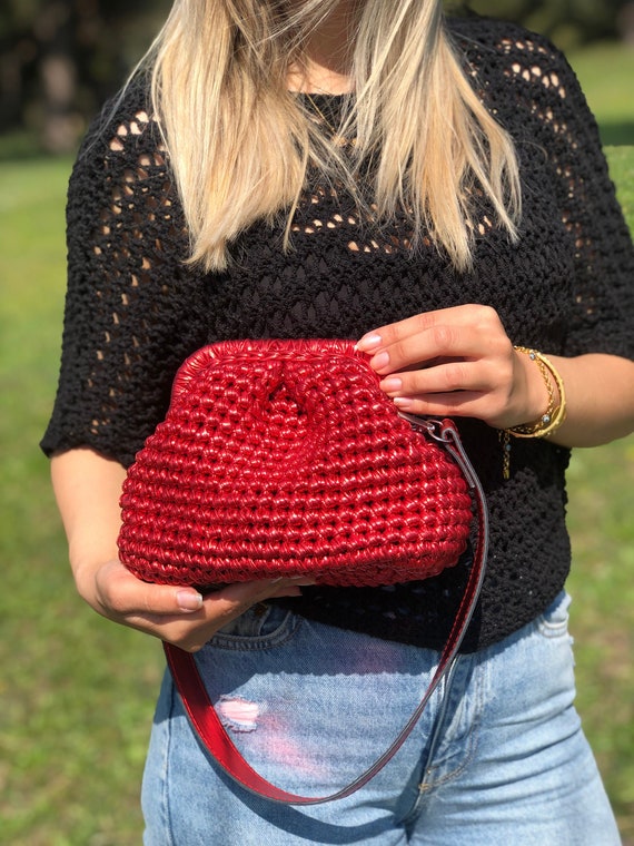 Red Evening Pouch Clutch Bag Red Bridesmaid Clutch Bag Metallic Wedding Purse With Strap Etsy Ireland