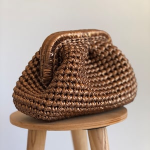 Bronze Woven Metallic Pouch Clutch Bag, Beach Wedding Clutch, Handmade Evening Bag