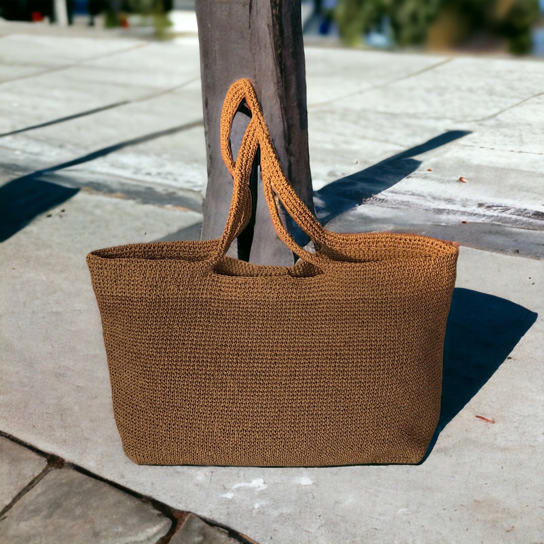 Crochet Raffia Tote Bag, Straw Beach Shoulder Bag for Women