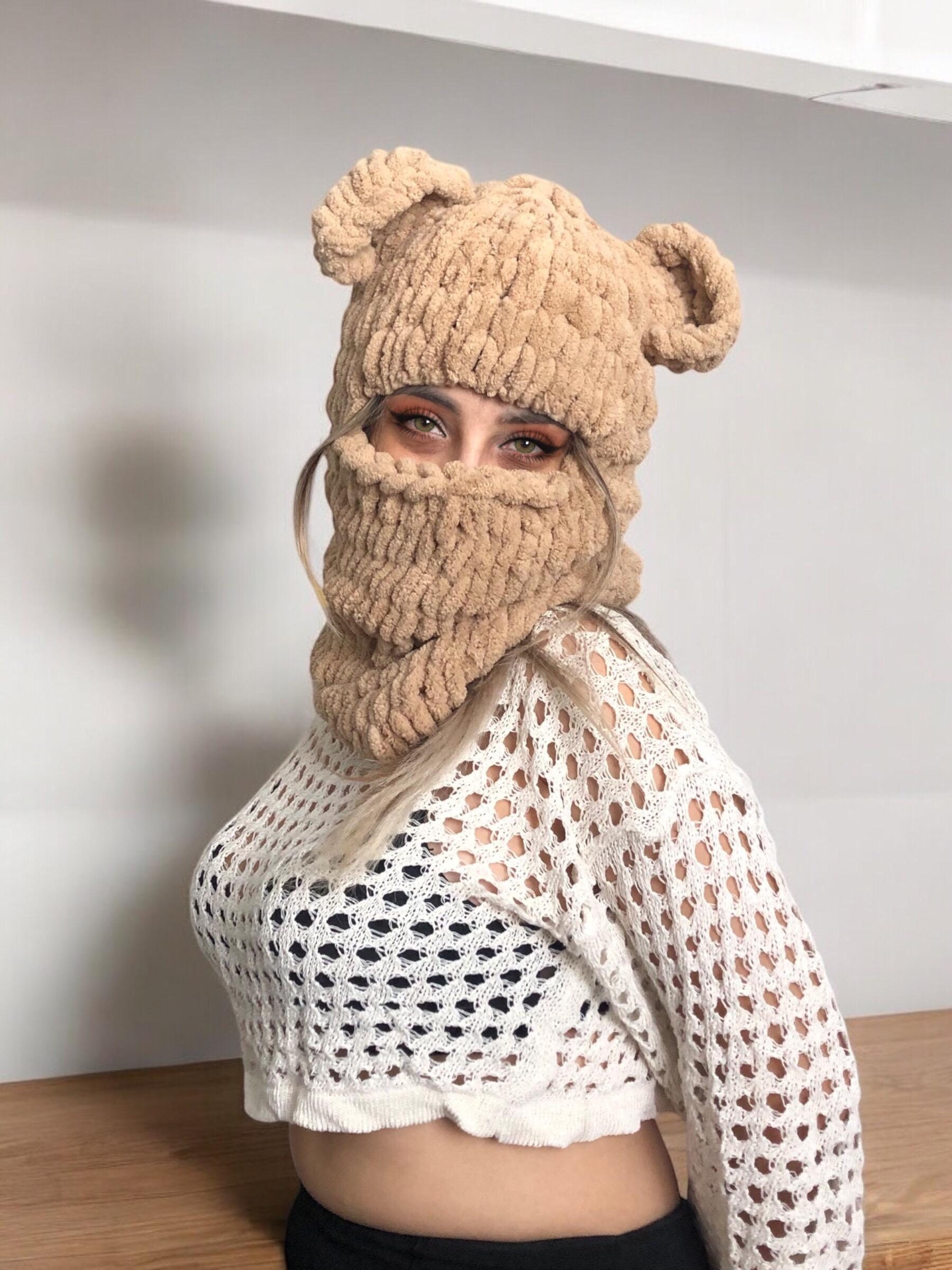 Beige Bear Balaclava, Knitted Helmet Balaclava, Animal Balaclava