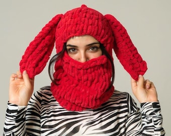 Black White Striped Balaclava With Ears: Hand Knit Bunny Mask - Etsy