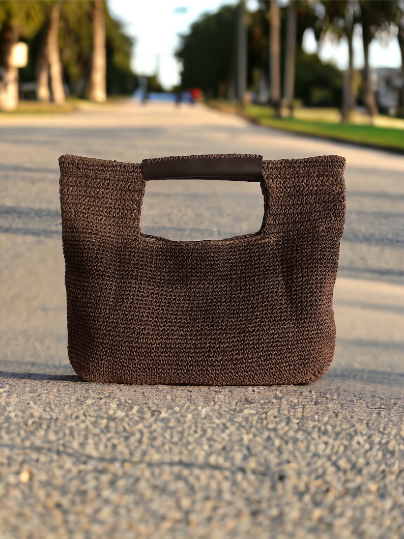 Crochet Raffia Tote Bag, Summer Shopper Bag For Women, Straw Beach Tote Bag, Crochet Market Bag image 5