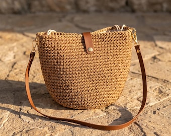 Small Raffia Crossbody Bag For Women, Knitted Summer Straw Purse, Woven Luxury Shoulder Bag