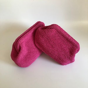 Raffia Fuchsia Clutch Bag For Women, Natural Summer Handbag, Straw Summer Pouch Clutch Bag